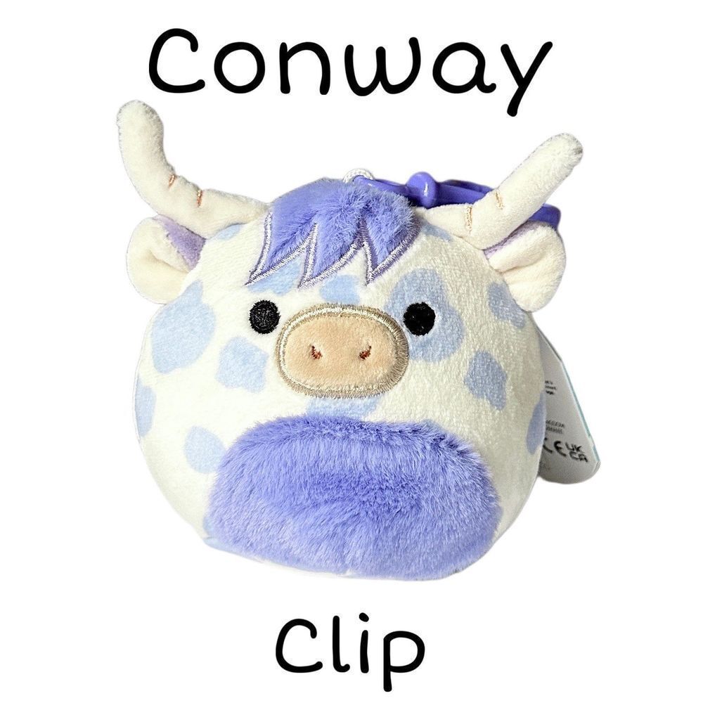 Squishmallows Conway the Cow Clip 3.5” Plushie Collectible New with Tags